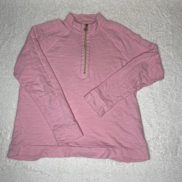 Lilly Pulitzer Luxletic Womens Pullover Top Athletic 1/4 Quarter Zip Pink Large - Picture 1 of 9